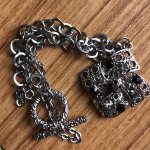 Black and Clear Crystal Pendant Toggle Bracelet